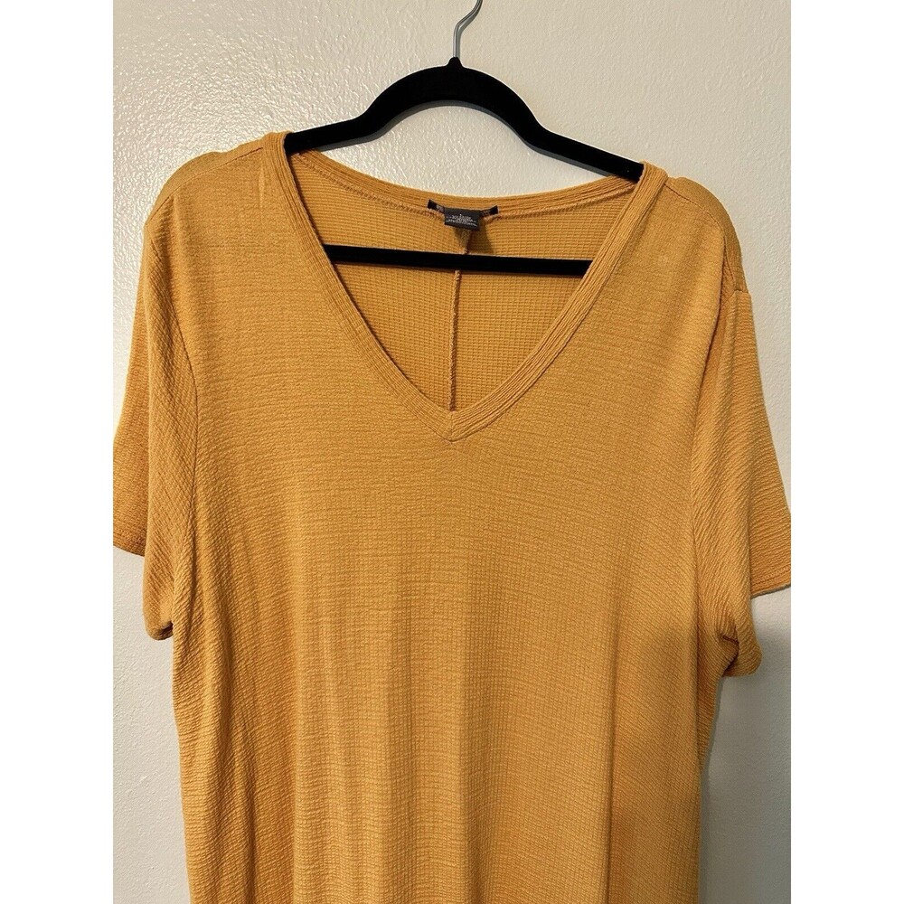 Adrianna Papell Shirt Womens Large Yellow Rayon Blend V-Neck Short Sleeve‎ - Picture 2 of 6